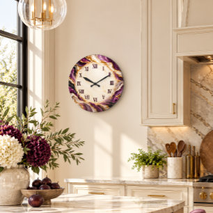 Grande Horloge Ronde Pièce maîtresse à numéraux romains en géode d'or v