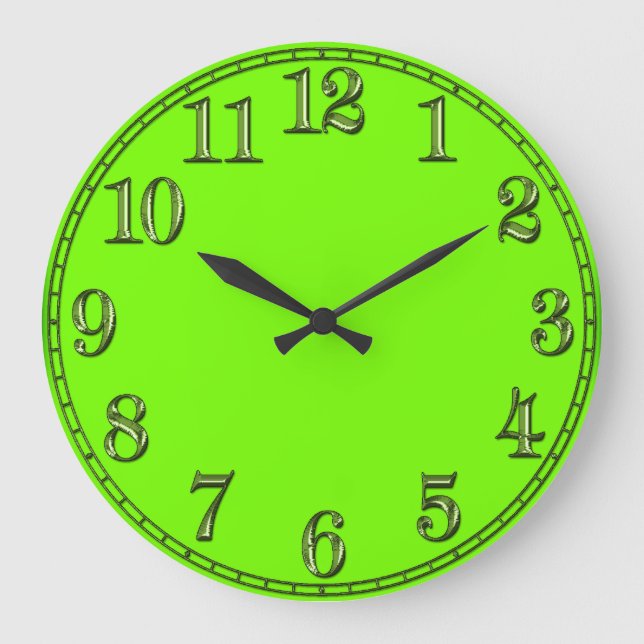 Grande Horloge Ronde Pièce Rétro Fluoro Lime Vert Temps (Recto)