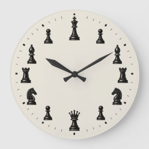 Grande Horloge Ronde Pièces d'échecs Ivoire Décoration murale minimalis