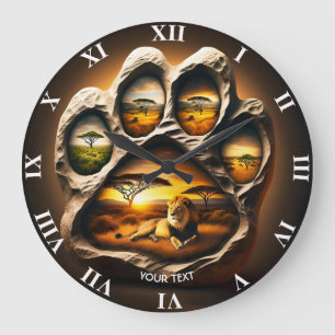 Grande Horloge Ronde Pierre de Lion Paw Cute Imaginaire