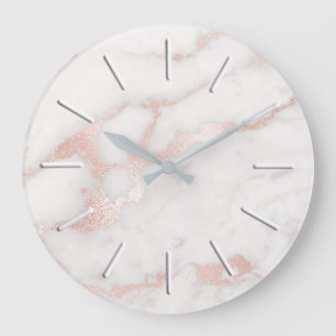 Grande Horloge Ronde pierre de marbre doré faux rose