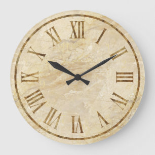 Grande Horloge Ronde Pierres Apparentes Numéros Romains Cuisine Murs H