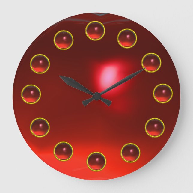 GRANDE HORLOGE RONDE PIERRES GEMMES 3D ROUGES ROUGES IMPRIMÉES (Recto)