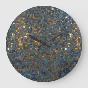 Grande Horloge Ronde Pierres mosaïques en bleu et or