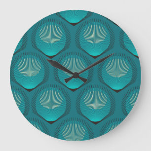 Grande Horloge Ronde Pierres Peacock Stylisées Carrelage bleu