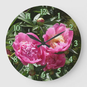 Grande Horloge Ronde Pies roses foncées