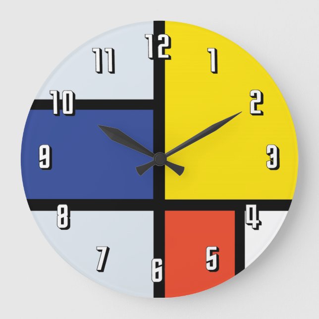 Grande Horloge Ronde Piet Mondrian Composition A - Art Moderne Abstrait (Recto)
