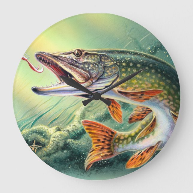 Grande Horloge Ronde Pike Fishing Wall Clock (Recto)