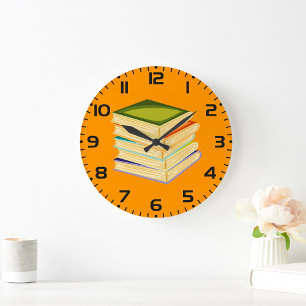 Grande Horloge Ronde Pile de livres Lover Art et lecture