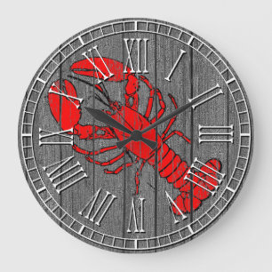 Grande Horloge Ronde Pin patiné de homard