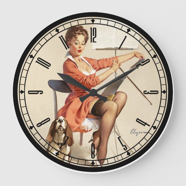Grande Horloge Ronde Pin-up Girl Wall Clock (Recto)