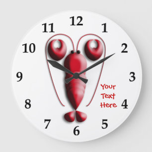 Grande Horloge Ronde Pince en forme de coeur de homard rouge adorable