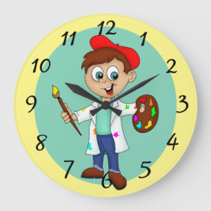Grande Horloge Ronde Pinceau Artiste, Palette et Peinture