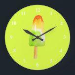 Grande Horloge Ronde Pine Lime popsicle pop art nourriture mignonne<br><div class="desc">Illustration de l'aquarelle de la calcaire de pin mûre du bloc de glace popsicles. Pour les amateurs de popsicle partout. Joli design estival. Pop art rose et girly. L'art alimentaire.</div>