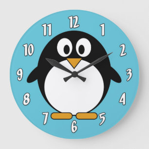 Grande Horloge Ronde Pingouin à caricature mignonne