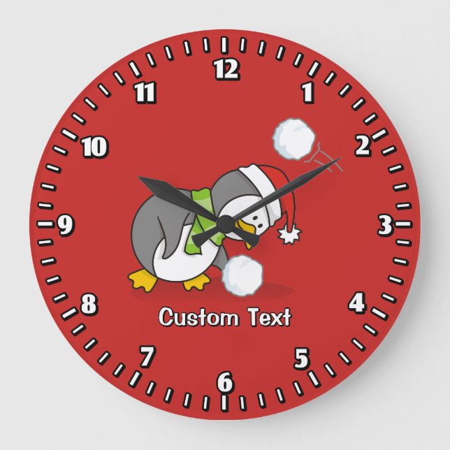 Grande Horloge Ronde Pingouin de Noël avec boule de neige (Recto)