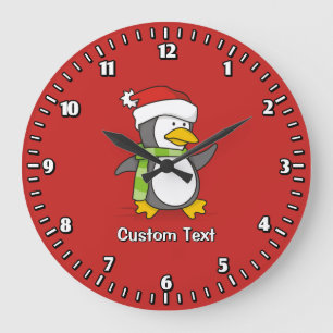 Grande Horloge Ronde Pingouin de Noël marchant sur la neige