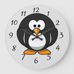 Grande Horloge Ronde Pingouin mignon animé