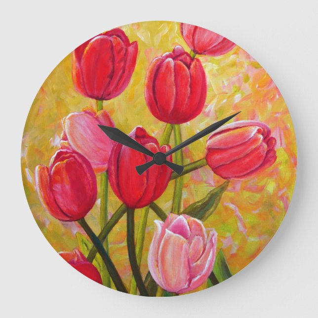 Grande Horloge Ronde Pink and Red Tulips Painting  (Recto)