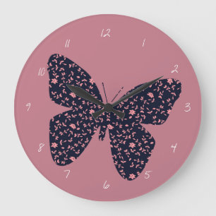 Grande Horloge Ronde Pink and Violet Floral Butterfly