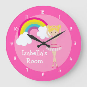 Grande Horloge Ronde Pink Ballerina Dancer Blonde Girl Custom