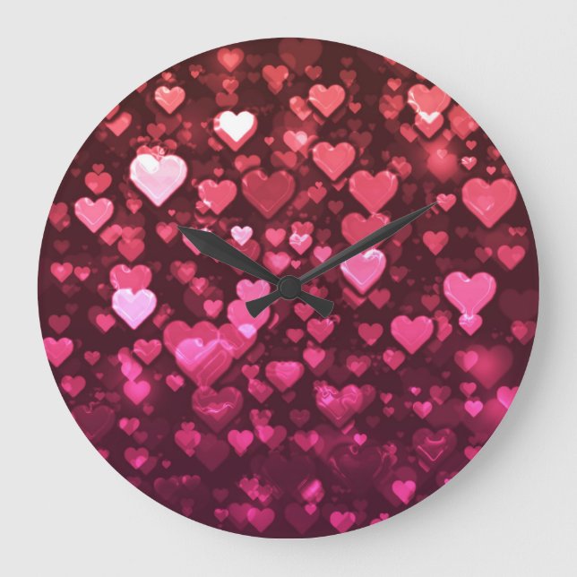Grande Horloge Ronde Pink Bokeh Hearts papier peint Arrière - plan numé (Recto)