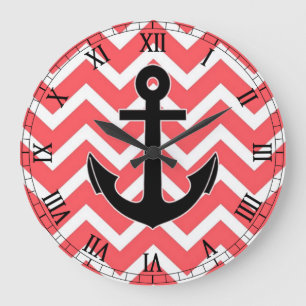 Grande Horloge Ronde Pink Chevron Anchor