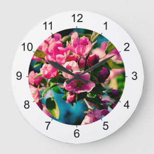 Grande Horloge Ronde Pink Crab Apple Flowers