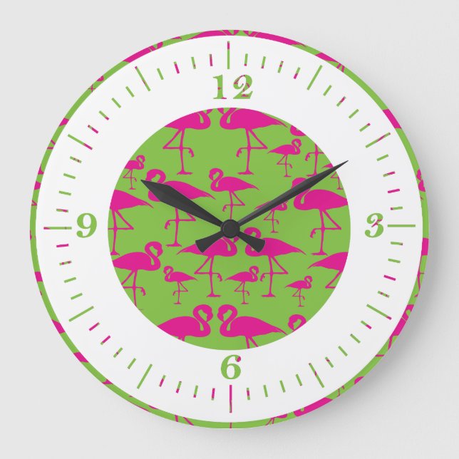 Grande Horloge Ronde Pink Flamingo Wall Clock (Recto)
