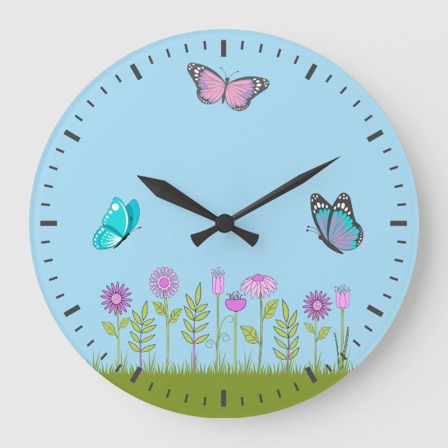 Grande Horloge Ronde Pink Flowers and Butterfly All-Over Print  (Recto)