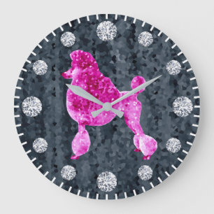 Grande Horloge Ronde Pink Fuchsia Posh Poodle Diamond Dog Hour