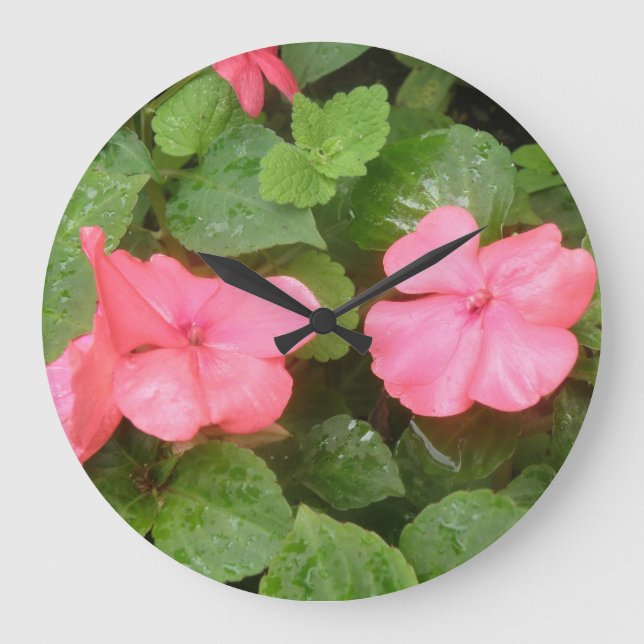 Grande Horloge Ronde Pink Impatiens Wall Clock (Recto)