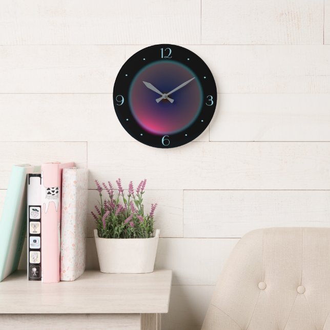 Grande Horloge Ronde Pink Iridescent Moon on Black > Wall clock (Salle de lecture)