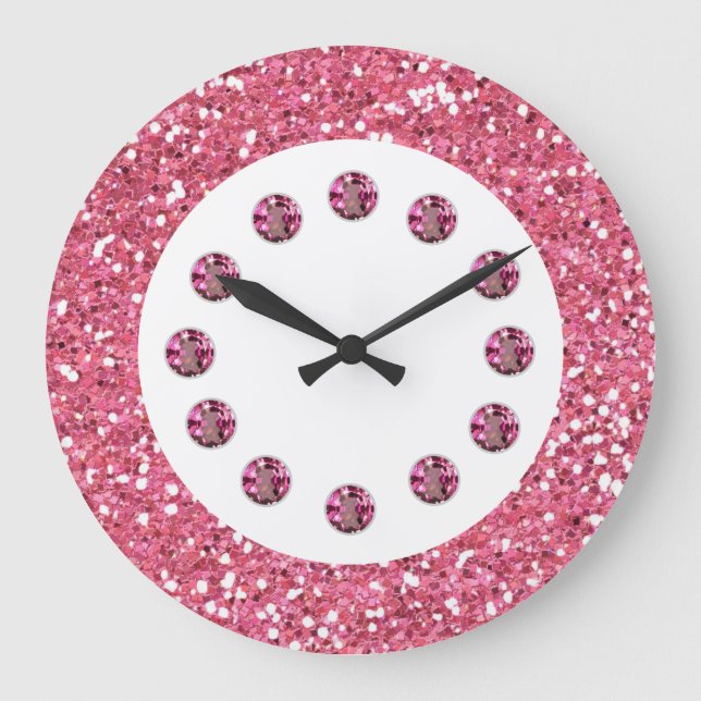 Grande Horloge Ronde Pink Jewel Bling Wall Clock (Recto)