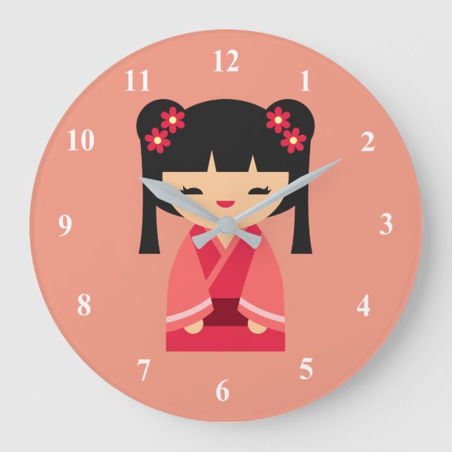 Grande Horloge Ronde Pink Kokeshi Japanese dolls (Recto)