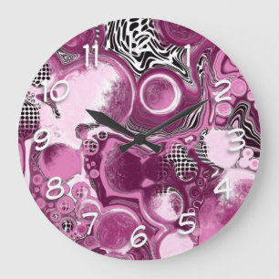 Grande Horloge Ronde Pink, Magenta et Black Fluid Art Pour Peinture