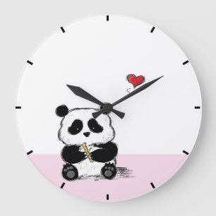 Grande Horloge Ronde Pink Panda et Bamboo Stalk