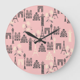 Grande Horloge Ronde Pink Paris Wall