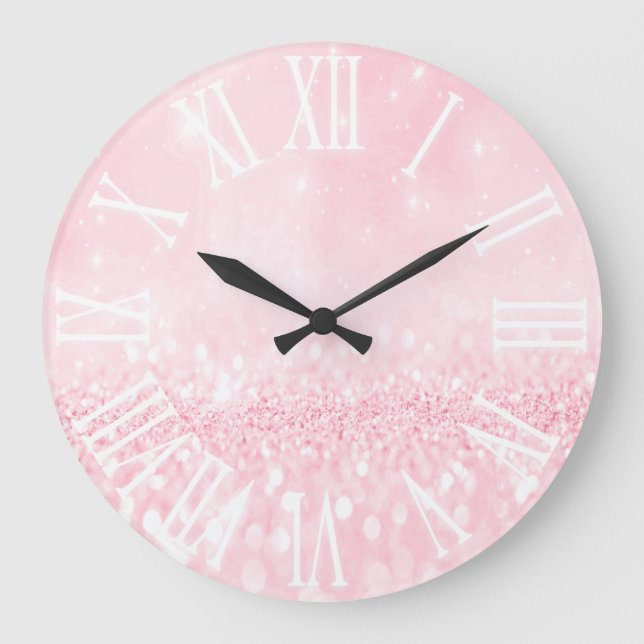 Grande Horloge Ronde Pink Pastel effet Parties scintillant White Spark  (Recto)