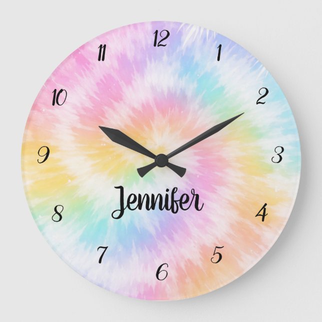 Grande Horloge Ronde Pink Pastel Tie Dye Girly Chic                     (Recto)