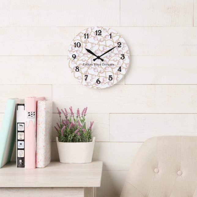 Grande Horloge Ronde Pink Pearls Gold Chain   (Salle de lecture)