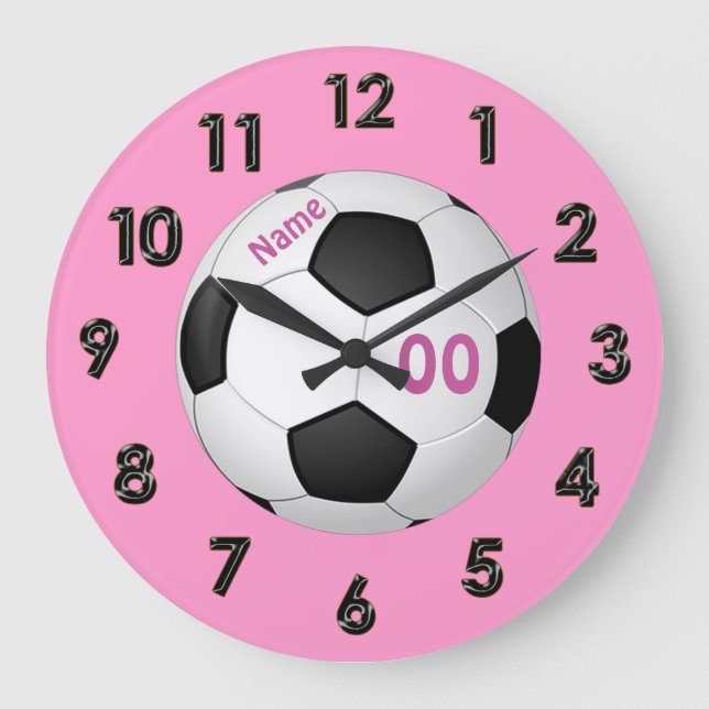 Grande Horloge Ronde Pink Personalized Soccer Clocks with NAME & NUMBER (Recto)