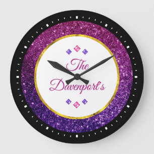 Grande Horloge Ronde Pink & Purple Sparkling Gemstones