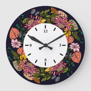 Grande Horloge Ronde Pink red and yellow aster flower wreath chalkboard