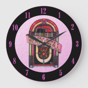 Grande Horloge Ronde Pink Rock & Roll Juke Box Retro Wall Clock