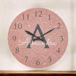 Grande Horloge Ronde Pink Rose Gold Sparkle Glitter Monogram Name<br><div class="desc">Pink - Rose Gold Sparkle Glitter Monogram Name and Initial Serving Wall Clock that can be used at home,  office or in a beauty salon business for Nails,  Microblading,  Eyelash Extensions (Lashes),  Hair or Makeup. The Wall Clock makes the perfect gift for someone who loves pink sparkle glitter.</div>