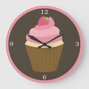 Grande Horloge Ronde Pink Strawberry Cupcake