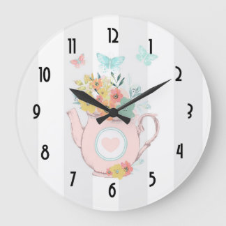 Grande Horloge Ronde Pink Teapot with Flowers & Butterflies