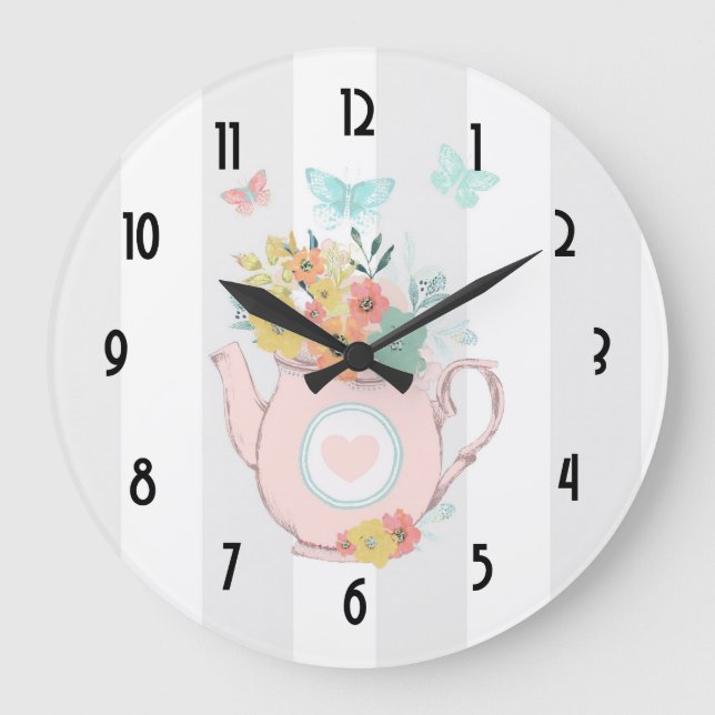 Grande Horloge Ronde Pink Teapot with Flowers & Butterflies (Recto)