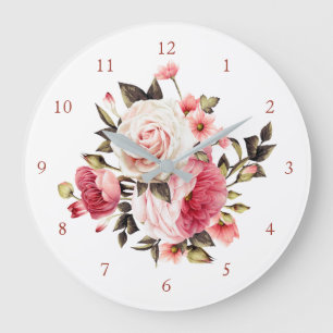 Grande Horloge Ronde Pink Vintage Rose Bouquet